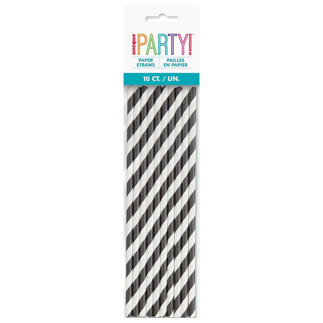 Black Striped Paper Straws, 10ct