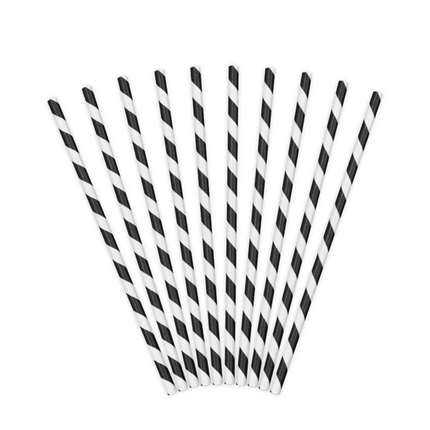 Black Striped Paper Straws, 10ct