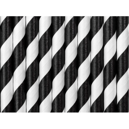 Black Striped Paper Straws, 10ct