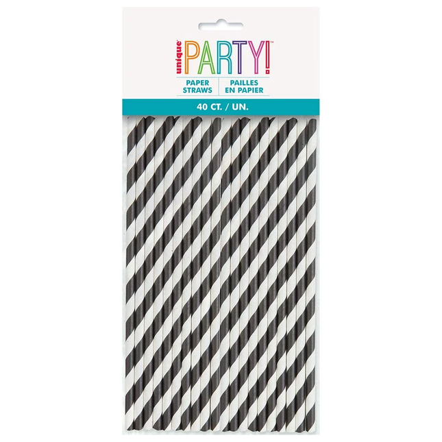 Black Striped Paper Straws, 40ct
