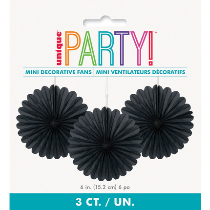 Black Tissue Paper Fans 6", 3ct