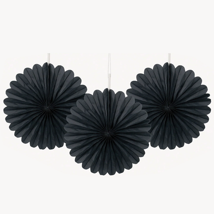 Black Tissue Paper Fans 6", 3ct