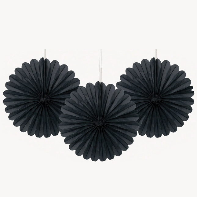 Black Tissue Paper Fans 6", 3ct