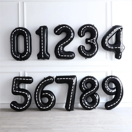 Black White Stripes Number Foil Balloon 40"