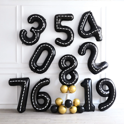 Black White Stripes Number Foil Balloon 40"