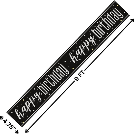 Black & Silver Happy Birthday Banner, 12ft