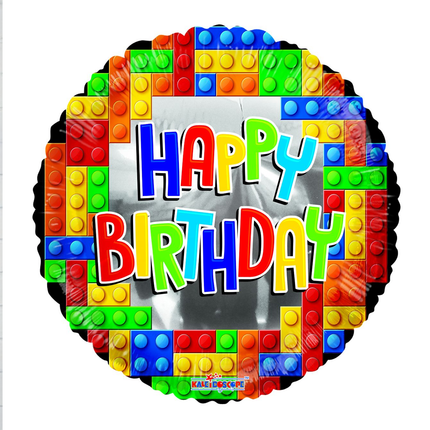 Blocks Happy Birthday Round Foil Balloon 18″