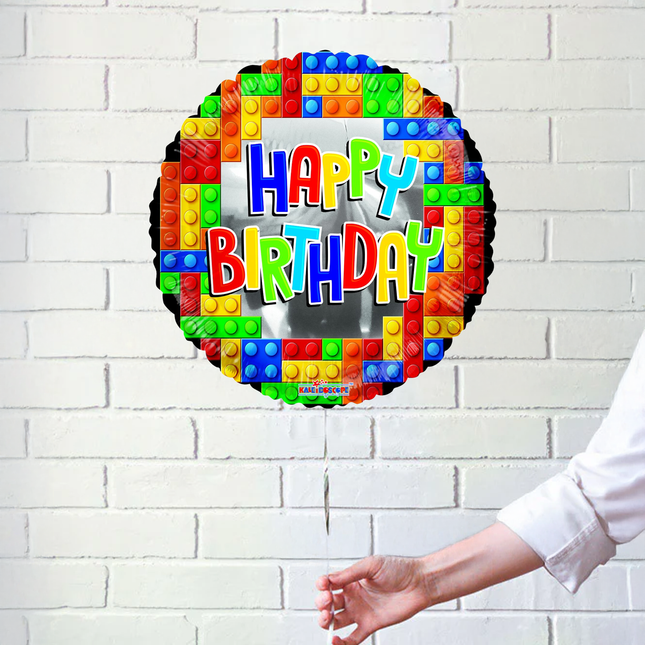 Blocks Happy Birthday Round Foil Balloon 18″