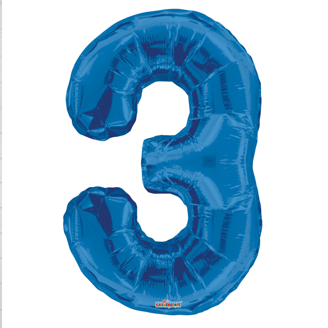 Blue 3 Number Foil Balloon 34"