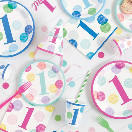 Blue Dots 1st Birthday 9oz Paper Cups, 8ct