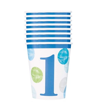 Blue Dots 1st Birthday 9oz Paper Cups, 8ct
