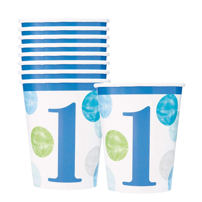 Blue Dots 1st Birthday 9oz Paper Cups, 8ct