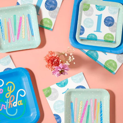 Blue Dots 1st Birthday Beverage Napkins, 16ct