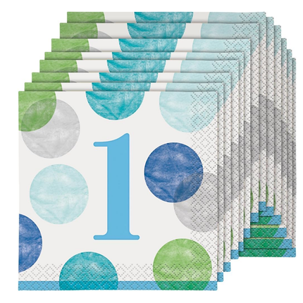 Blue Dots 1st Birthday Luncheon Napkins, 16ct