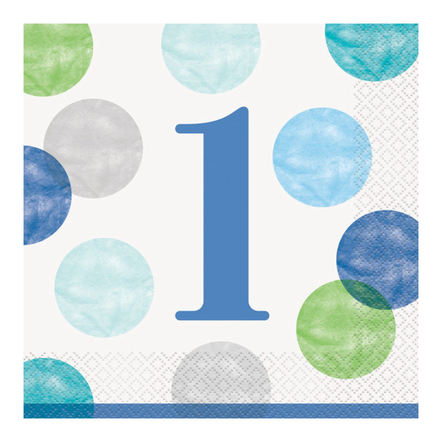 Blue Dots 1st Birthday Luncheon Napkins, 16ct