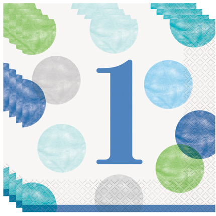 Blue Dots 1st Birthday Luncheon Napkins, 16ct
