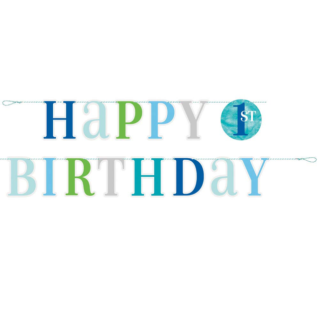 Blue Dots 1st Happy Birthday Banner, 6 ft