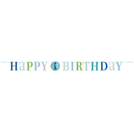 Blue Dots 1st Happy Birthday Banner, 6 ft