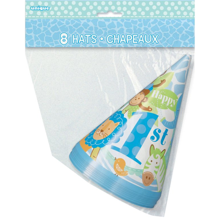 Blue Safari 1st Birthday Party Hats (8ct) | First Birthday Hats