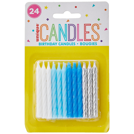 Blue, White & Silver Spiral Birthday Candles, 24ct
