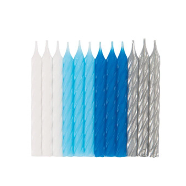 Blue, White & Silver Spiral Birthday Candles, 24ct