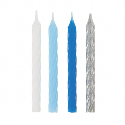 Blue, White & Silver Spiral Birthday Candles, 24ct