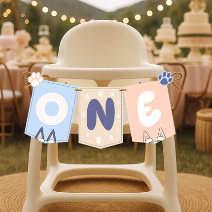 Bluey ONE Birthday High Chair Banner