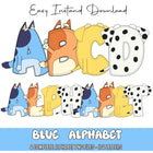 Bluey Doodle Alphabet Letters PNG Bundle Instant Download