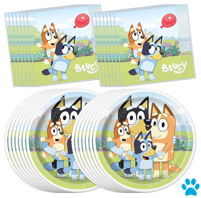 Bluey Birthday Party Supplies Set for 16 Guests | Plates & Napkins