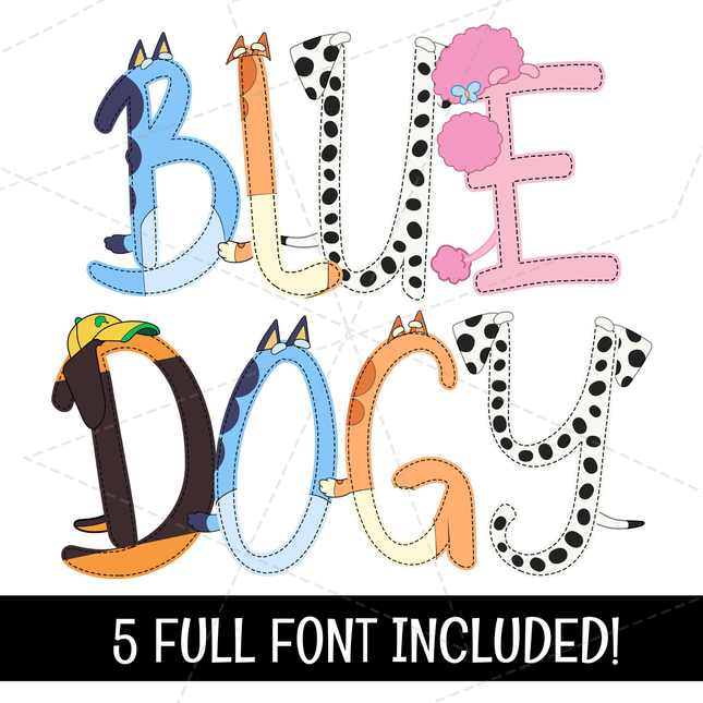 Bluey Dogs Friends Alphabet PNG Font Bundle - Digital Download