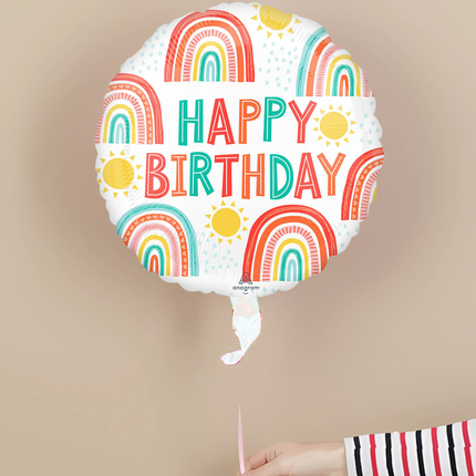 Rainbow Birthday set component: Brite Rainbow Happy Birthday Foil Balloon 18″
