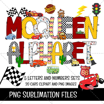 Cars Doodle Alphabet Letters PNG Bundle Instant Download