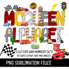 Cars Doodle Alphabet Letters PNG Bundle Instant Download