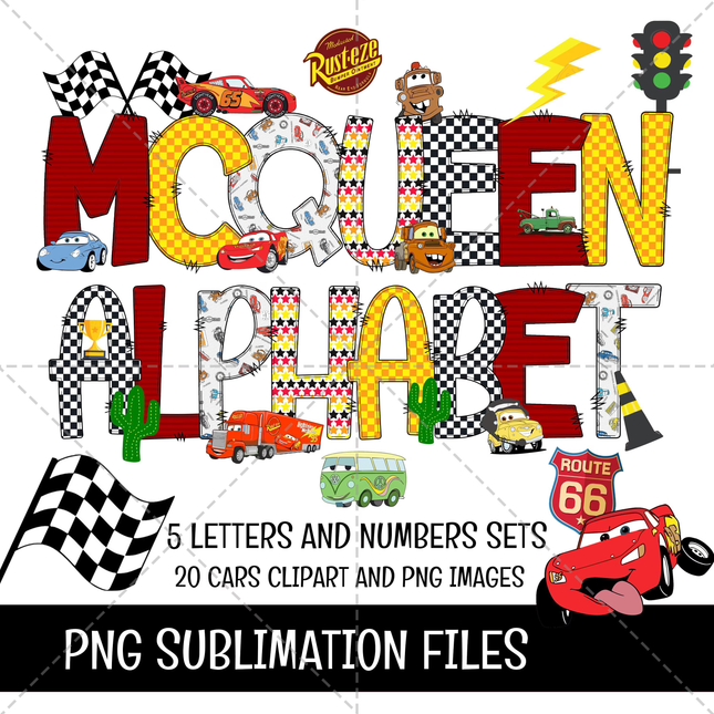 Cars Doodle Alphabet Letters PNG Bundle Instant Download