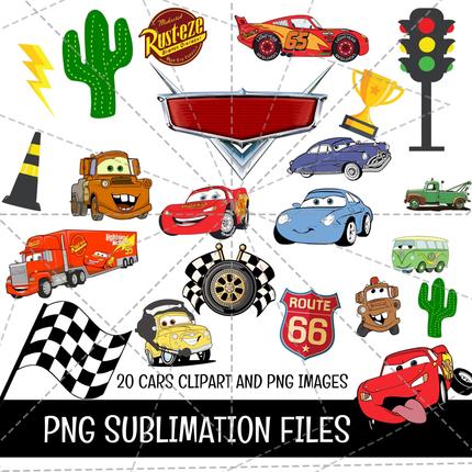Cars Doodle Alphabet Letters PNG Bundle Instant Download