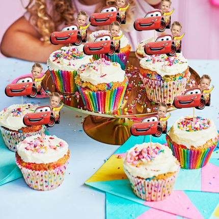 Cars Mcqueen Custom Face Cupcake Toppers for Birthdays 10 ct
