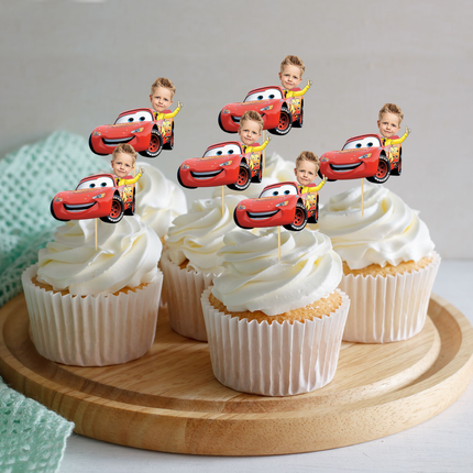 Cars Mcqueen Custom Face Cupcake Toppers for Birthdays 10 ct