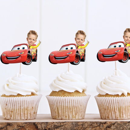 Cars Mcqueen Custom Face Cupcake Toppers for Birthdays 10 ct