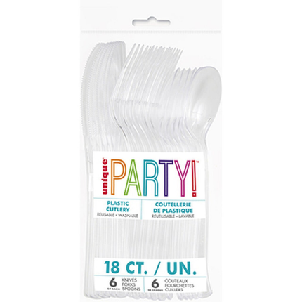 Clear Solid Assorted Plastic Cutlery, 18ct