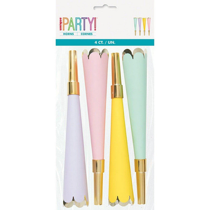 Colorful Foil Horns with Scalloped Edge, 4ct