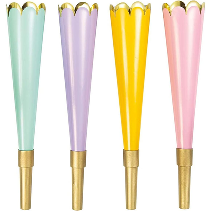 Colorful Foil Horns with Scalloped Edge, 4ct