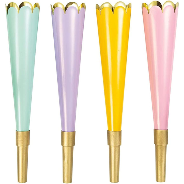Colorful Foil Horns with Scalloped Edge, 4ct