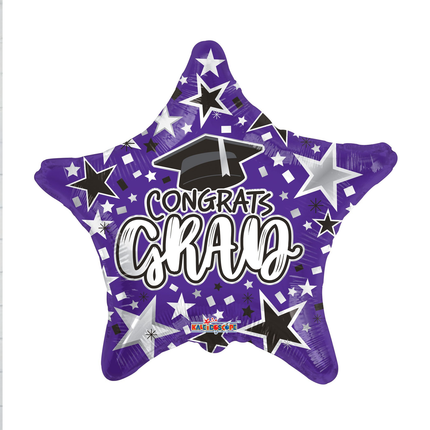 Congrats Grad Purple Star Foil Balloon 18″