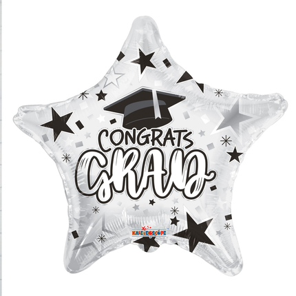 Congrats Grad White Star Foil Balloon 18″