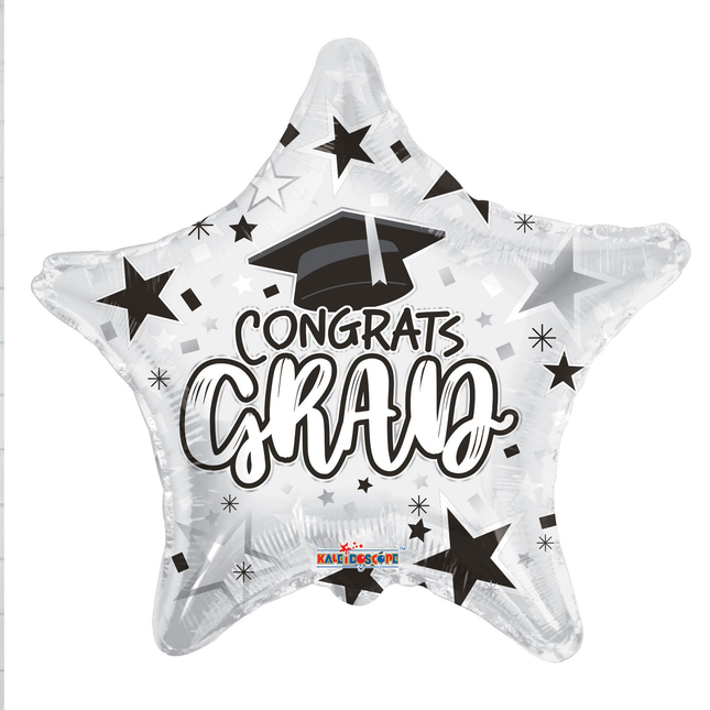 Congrats Grad White Star Foil Balloon 18″