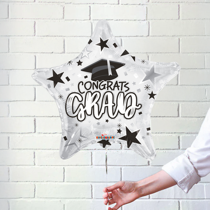 Congrats Grad White Star Foil Balloon 18″