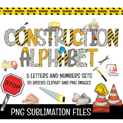 Construction Doodle Alphabet Letters PNG Bundle Instant Download