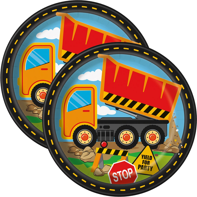Construction Party Round 9" Dinner Plates, 8ct