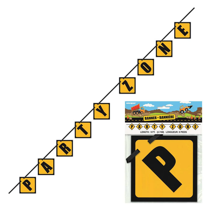 Construction Party Zone Block Banner 9ft