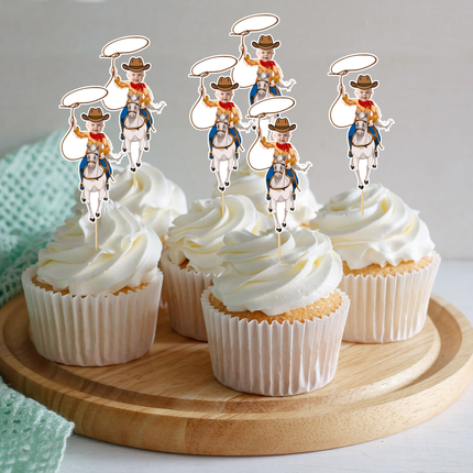 Cowboy Custom Face Cupcake Toppers for Birthdays 10 ct